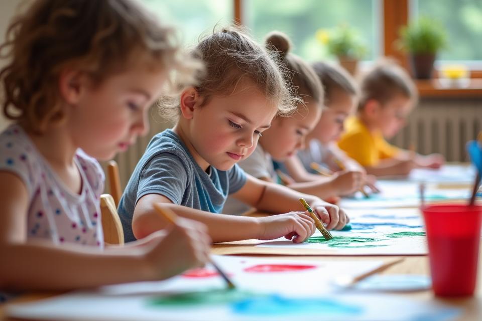 Niños pintando en taller de arte