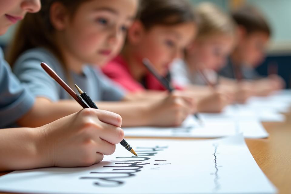 Niños aprendiendo caligrafía y lettering