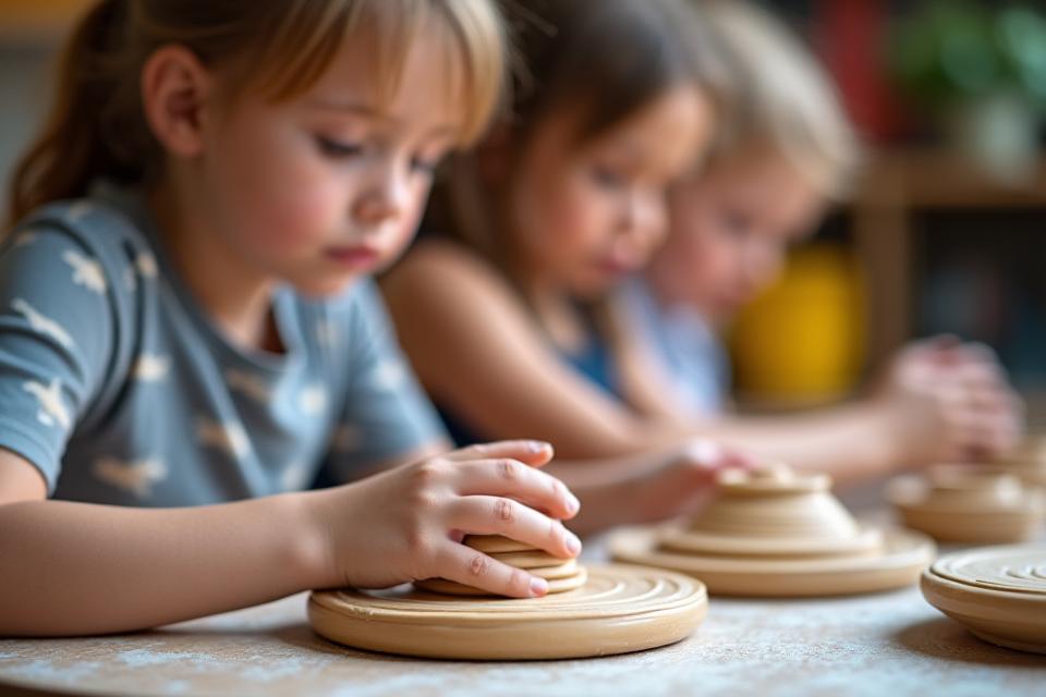 Niños trabajando con arcilla en clases de cerámica